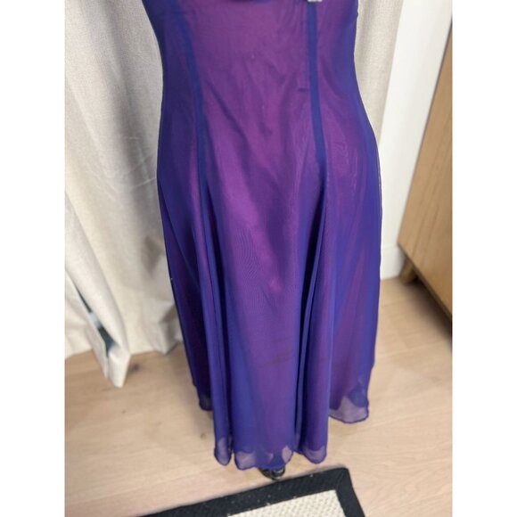 Vintage 90s CACHE Purple Chiffon Off Shoulder Evening Gown Made in USA Small - Picture 3 of 7